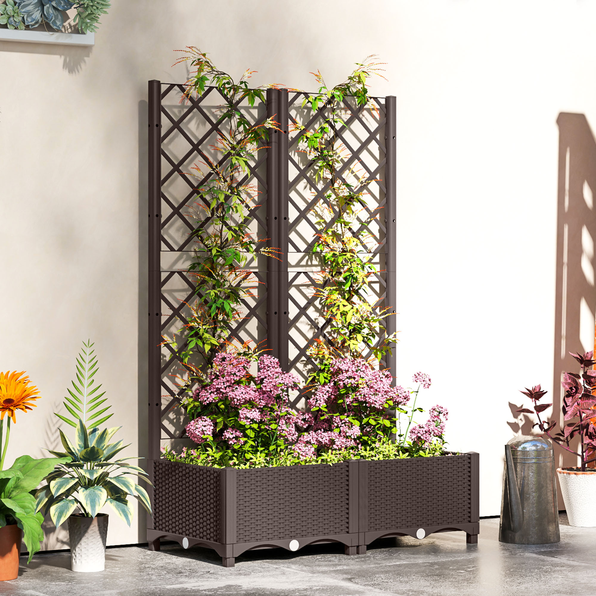 Elevated Garden Bed With Flower Rack, Plastic Planting Box, Equipped Drainage — image 11