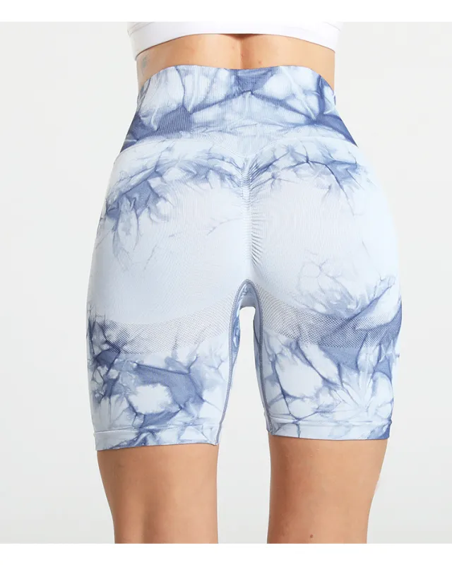 Tie dye Seamless Fitness Yoga Shorts With A High Waist Blue - Shop at LoveMi