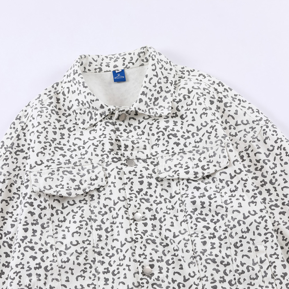 Title 3, Leopard Print Lapel Workwear Jacket Denim