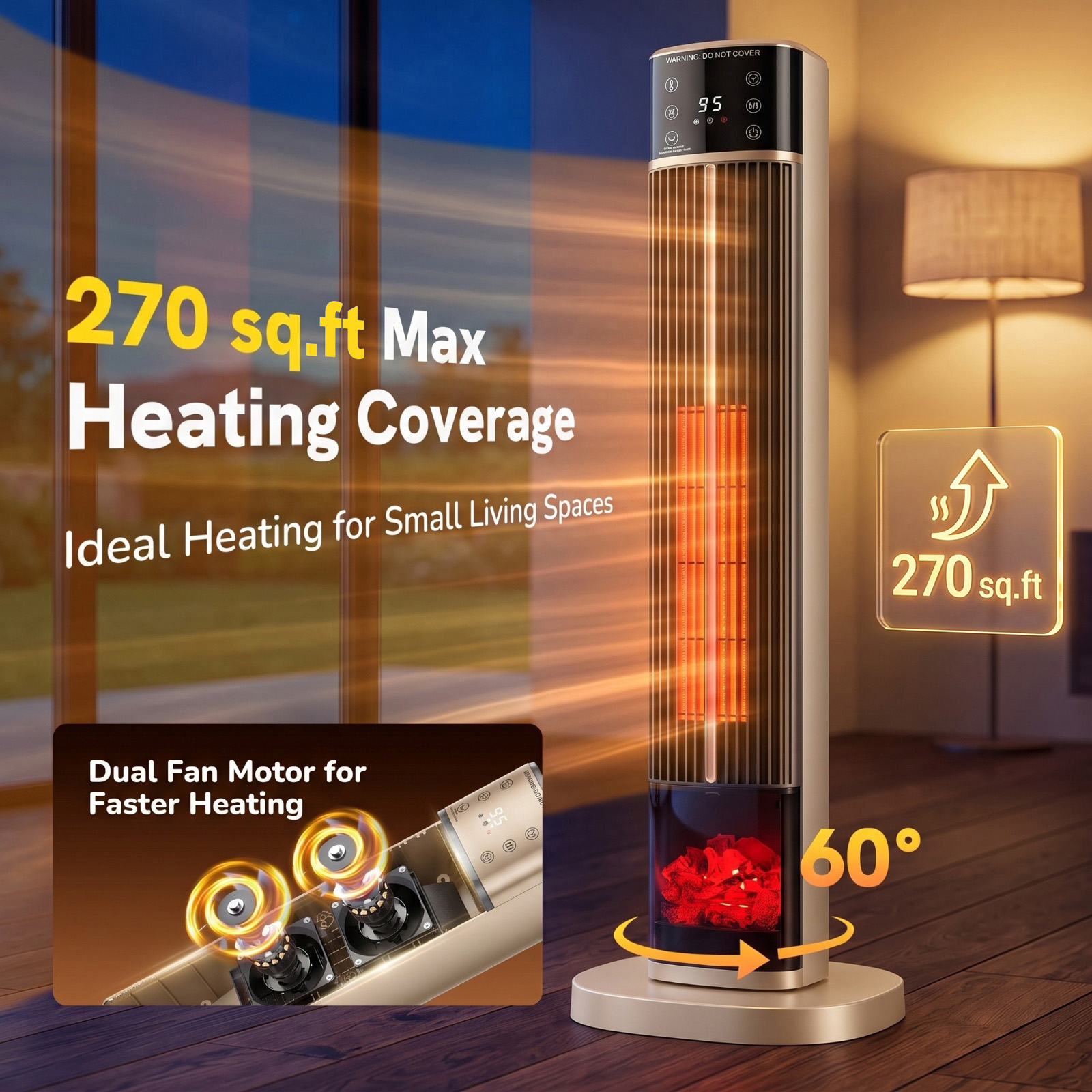 Space Heater, Ceramic Tower Electric Heater For Indoor Use image 14