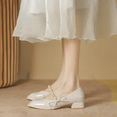 Women's Bow Tie Shallow Cut Flat Shoes - Apricot - View 1