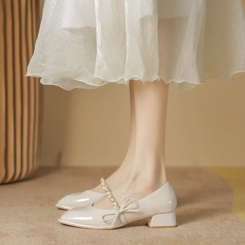 Women's Bow Tie Shallow Cut Flat Shoes - Apricot