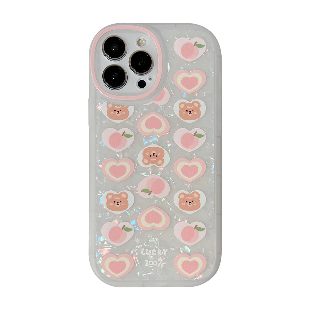 Peach Love Bear Pearl Chain Phone Case - Image 4