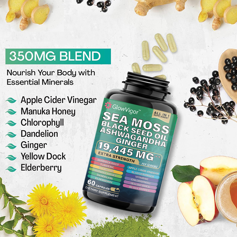 Sea Moss and Black Seed Oil Supplement Blend. Introducing our revolutionary MagicMoss Formula, a comprehensive combination of Sea Moss Pills, Black Seed Oil Pills, Ashwagandha, Bladderwrack, and Burdock Root Capsules, enriched with over 12 potent ingredie