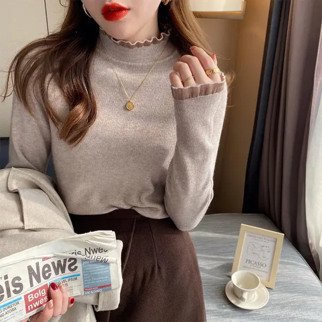 Half Turtleneck Inner Bottoming Shirt Women's Long Sleeve Design Sweater Oatmeal - Shop at LoveMi