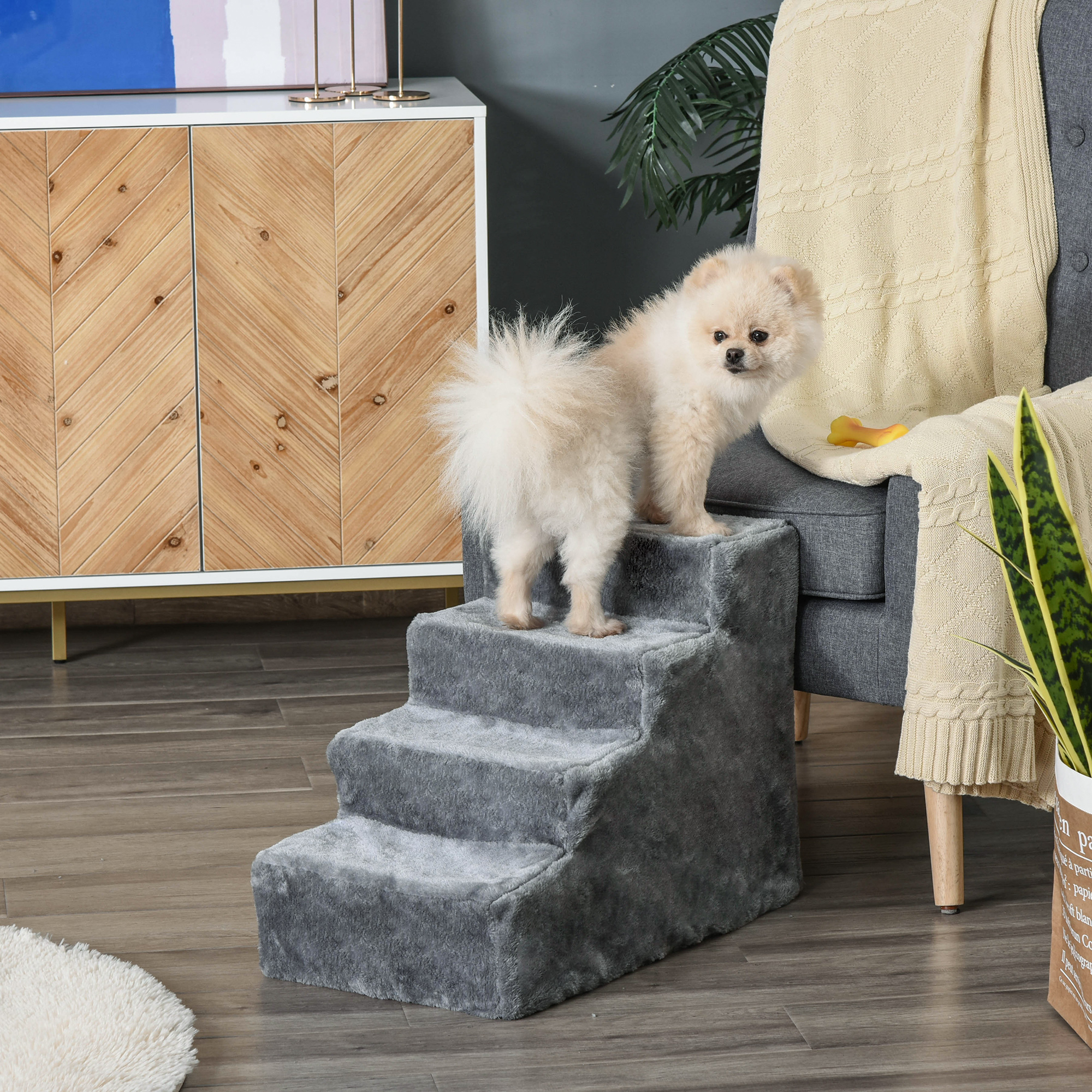 Four-Step Dog Stairs, With Washable Plush Cover, For High Bed Sofa, Small — image 4