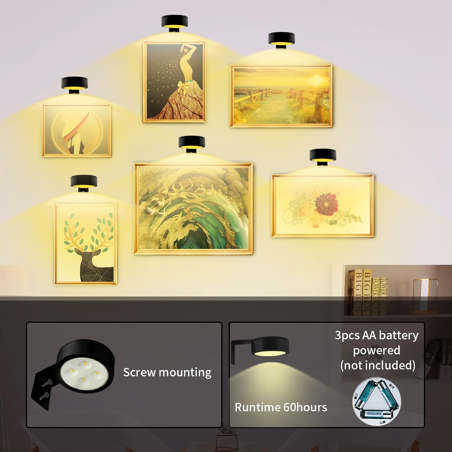 Picture Lights For Wall, 3 Lighting Modes Magnetic Art Display Light,Battery Operated Led Painting Light With Remote Control Dimmable & Timer,9Pack Black thumbnail 8