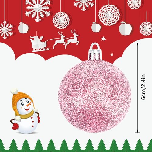 24PCSPink Christmas Ball Ornaments, 60mm Shatterproof Tree DecorPlastic, Xmas Tree Decorations, Wedding, Mothers Day Party, Assorted Style Decor, Large 2.4 In 5