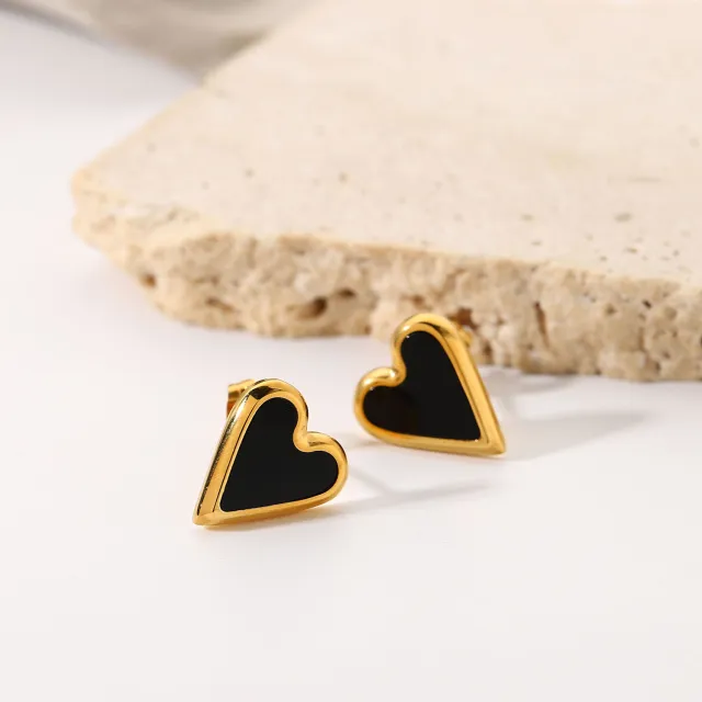 Natural Stone Black Shell Love Stud Earrings Black - Shop at LoveMi