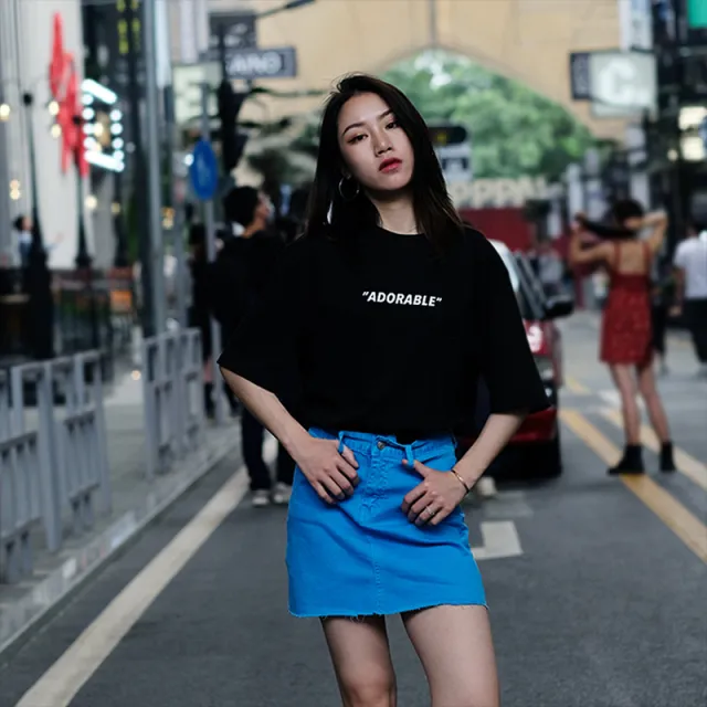 Women's Bag Buttock Candy Orange Fur Edge Thin Retro High Waist Denim Skirt Blue - Shop at LoveMi