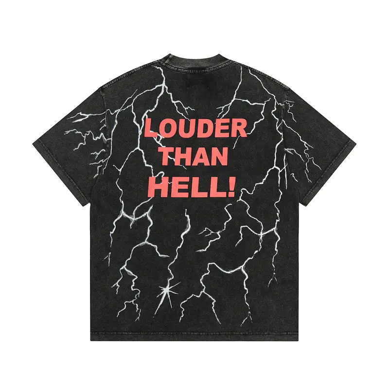 Lightning Skeleton Wash Water Couple Tide Brand T-shirt