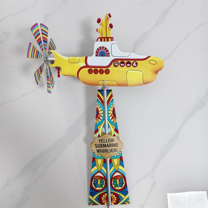 Yellow Submarine Wind Spinner,2D Heavy Duty Metal Rotating Yard Art,Garden Decor — image 8