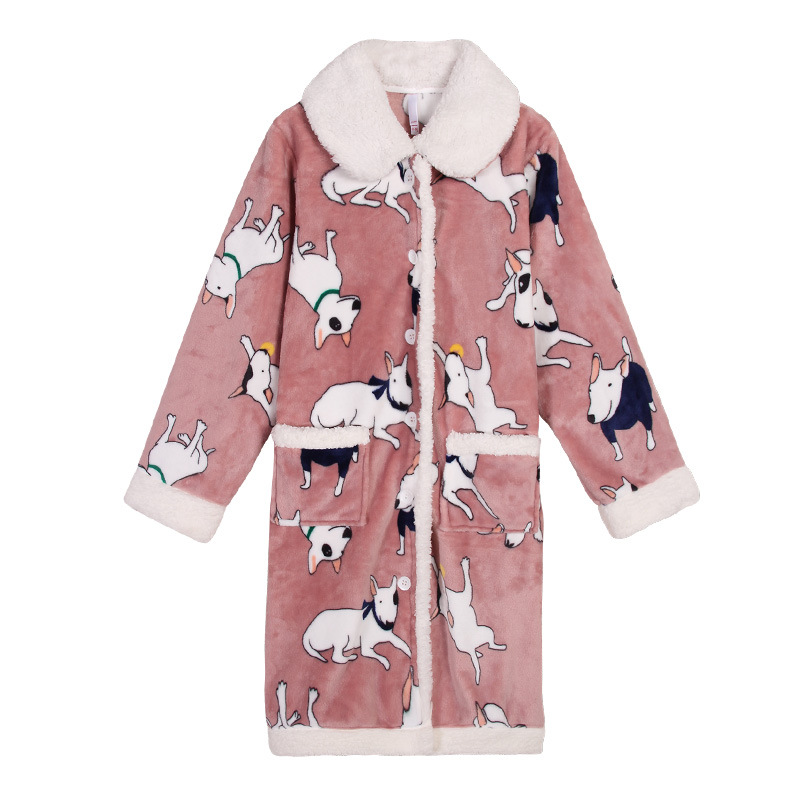 Title 6, Thick Cartoon Cute Flannel Cardigan Nightgown