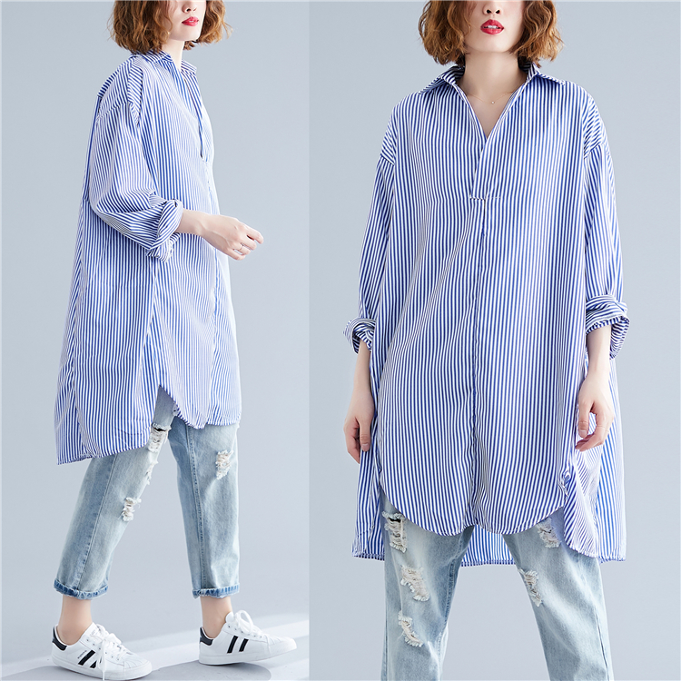 Plus Size Women's 200 Kg Autumn Coat Was Thin Striped Shirt Covering Meat