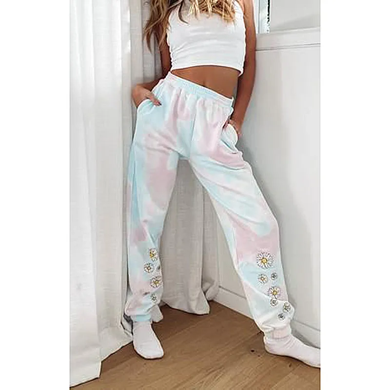Tie-Dye Printed High-Waist Casual Loose Trousers - Color Tie Dye-Xl