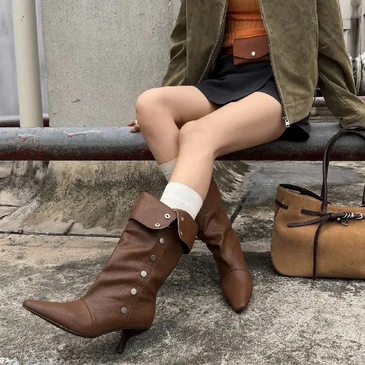 Women Pointed Toe Stiletto Heel Mid Calf