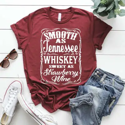 Ladies Blouse Letter Printing Round Neck Short sleeved T Shirt Women Wine Red - Shop at LoveMi