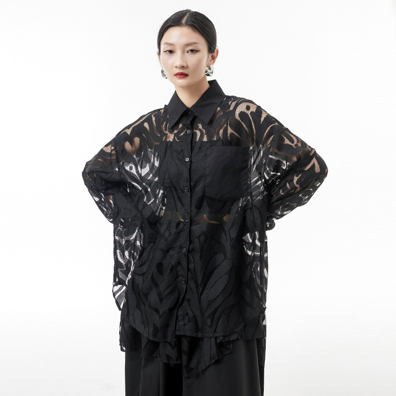 Yamamoto Dark Style See-through Lace Shirt For Women