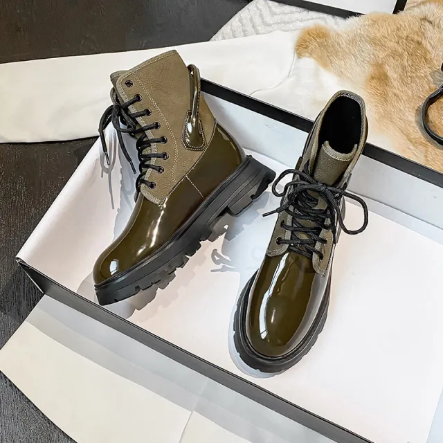 British Style Niche Lace Up Boots Green - Shop at LoveMi