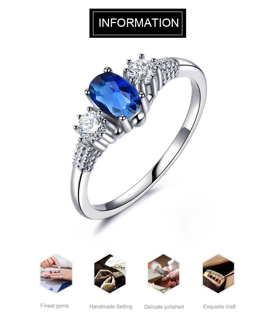Sterling Silver Simple Royal Blue Gemstone Ring Halo Jewelry