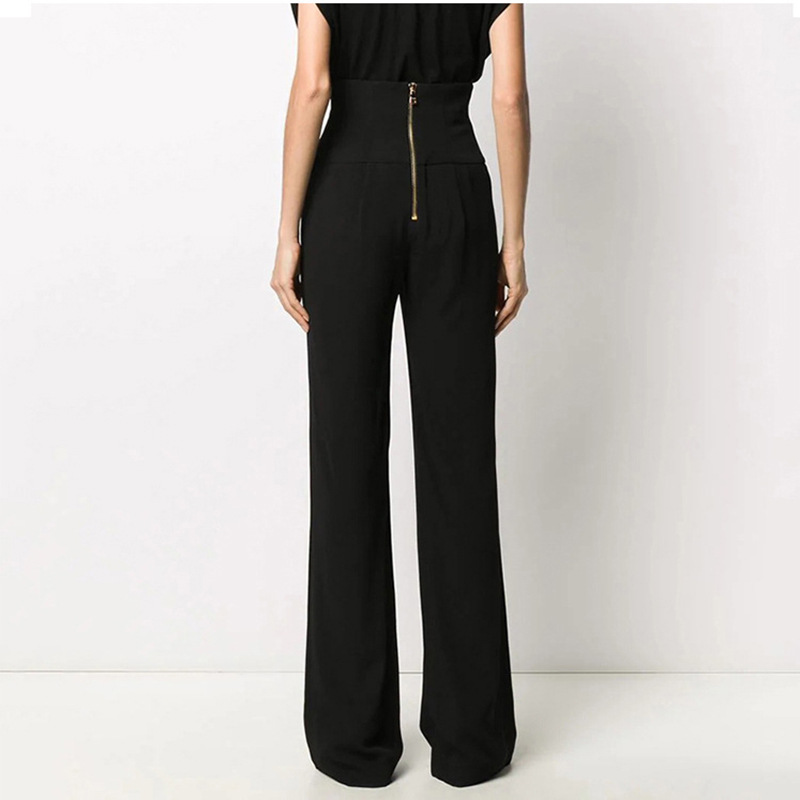 Ladies High Waist Slim Fit Waist Drawn Casual Trousers