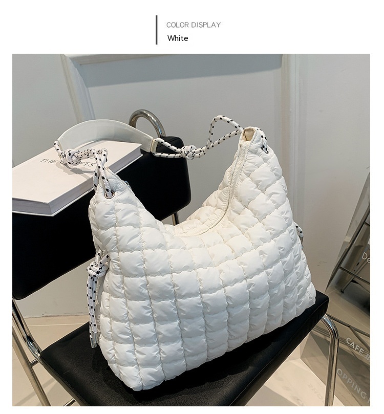 Lightweight Down Pleated One shoulder Cloud Bag White - Shop at LoveMi