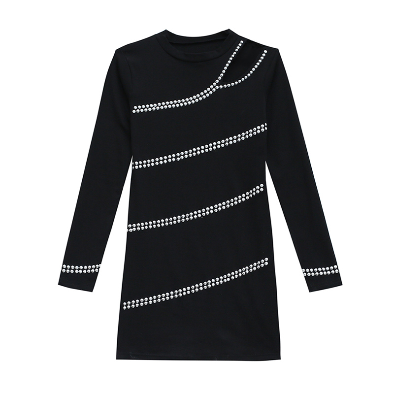 Sexy Bottoming Shirt Women Hot Drilling Off-shoulder Top Long Sleeves Mid-length Bag Hips