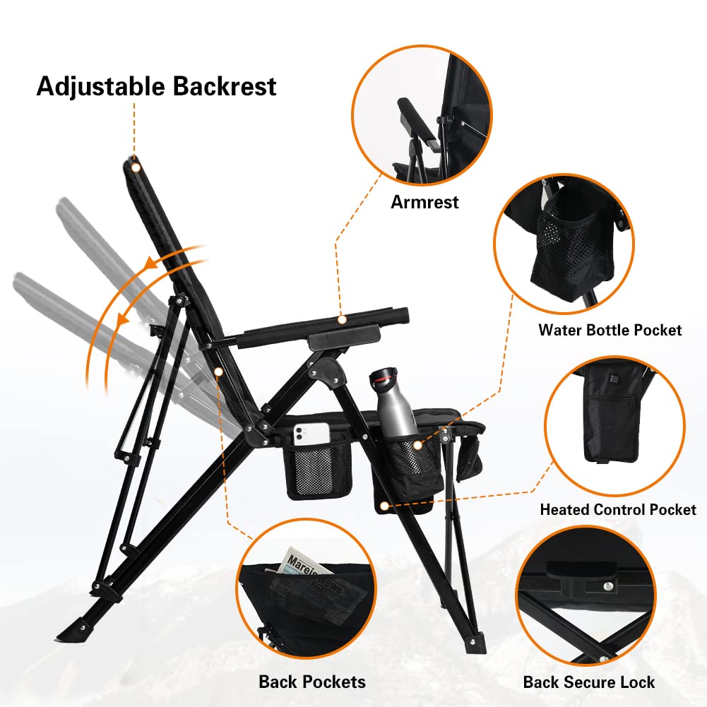 Heated Camping Chair with Battery Pack - Provides warmth and comfort with adjustable heating levels. Includes a waterproof shoulder bag for easy portability. Sturdy design with 360 pounds load-bearing capacity. Features multiple pockets for storage and ma