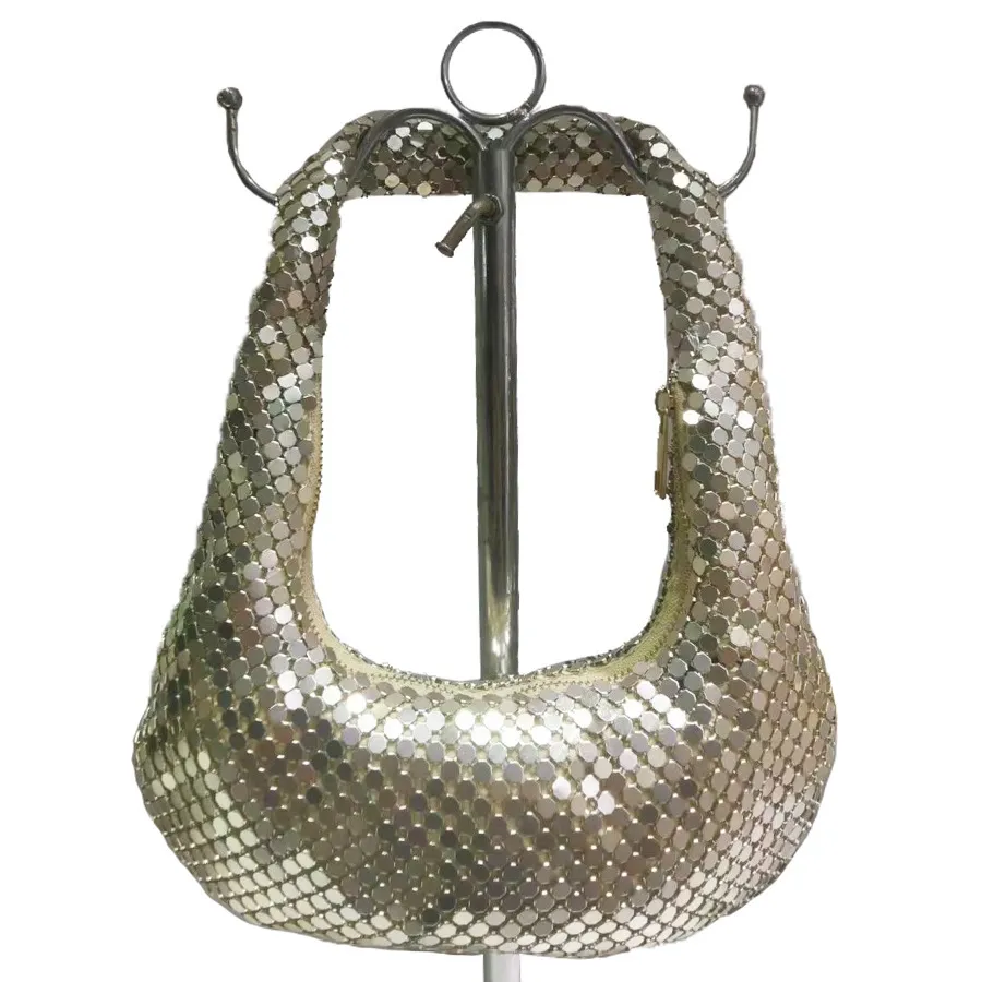 Net Red Casual Silver Sequin Underarm Bag - Gold