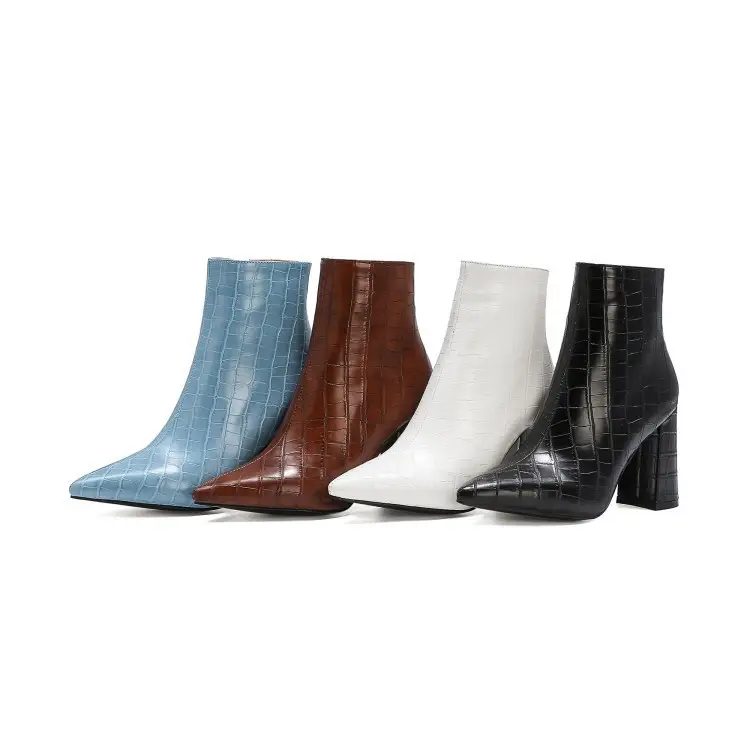 European And American Ankle Boots With Rough Stone Heels And Pointed Toes
