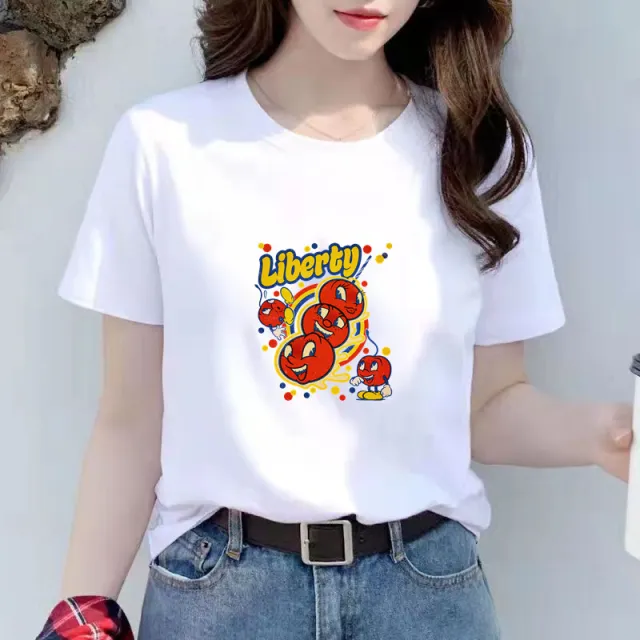 Women's New White Trend Women's Short Sleeved T shirt Loose Fitting Pure Cotton Liber Tomato1 - Shop at LoveMi