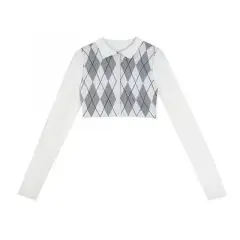 Early Autumn New Plaid Sweater Pleated Skirt Suit - Diamondlong Sleeve - View 1