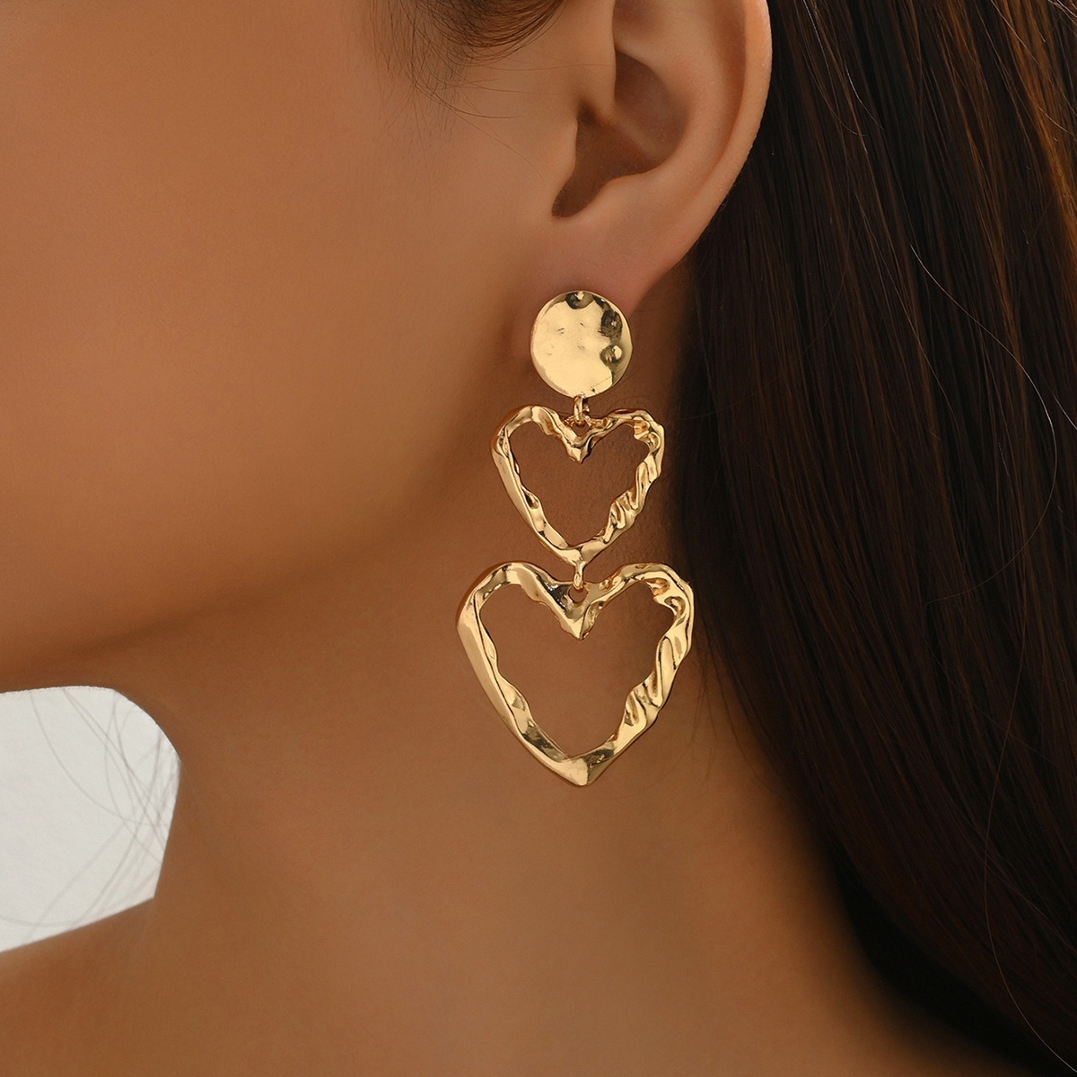 Cross-border European American Women Jewelry, Unique Exaggerated Heart Design Metal Wrinkle Stud Earrings, Versatile High Sense Ear Accessories For Ladies