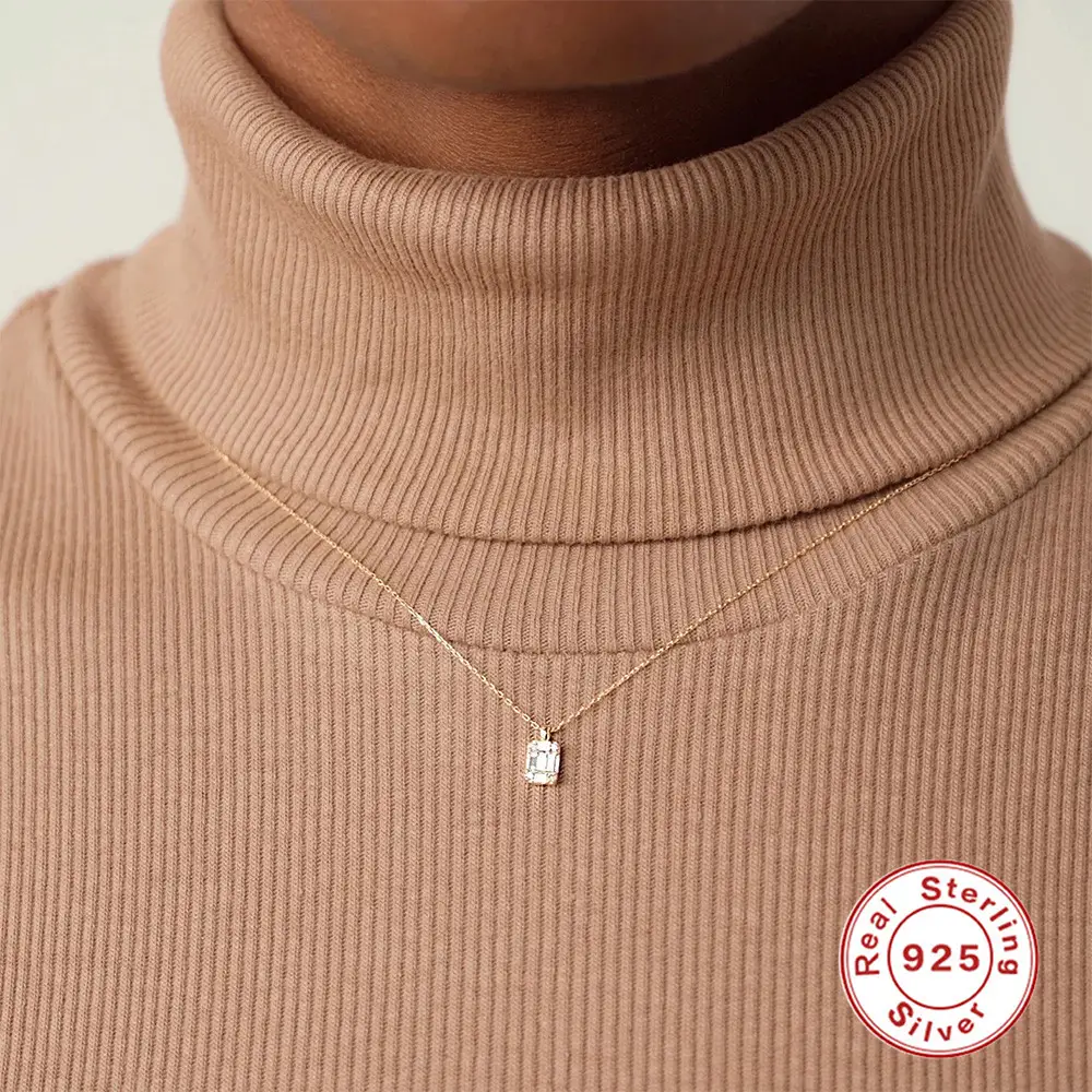 Ins Wind S925 Sterling Silver Square Tag Diamond Collar Bone Necklace
