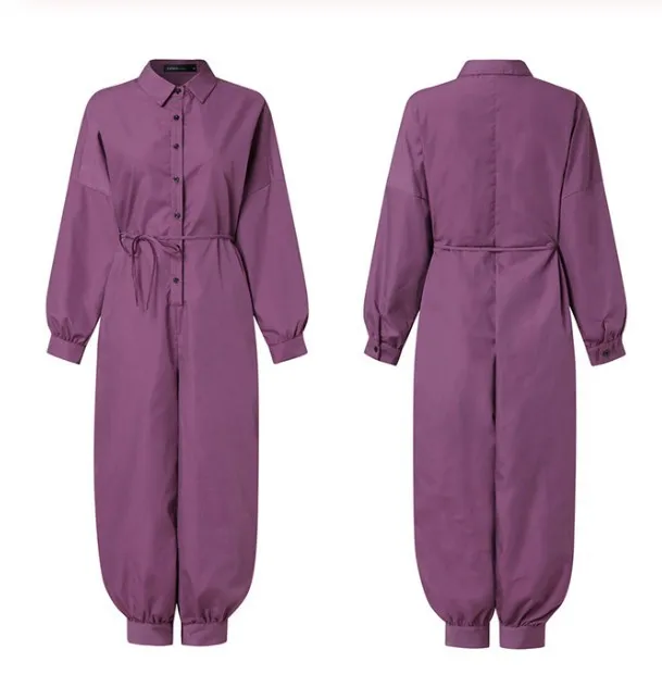 Retro Women's Long sleeved Short sleeved Button Casual Pants Purple - Shop at LoveMi