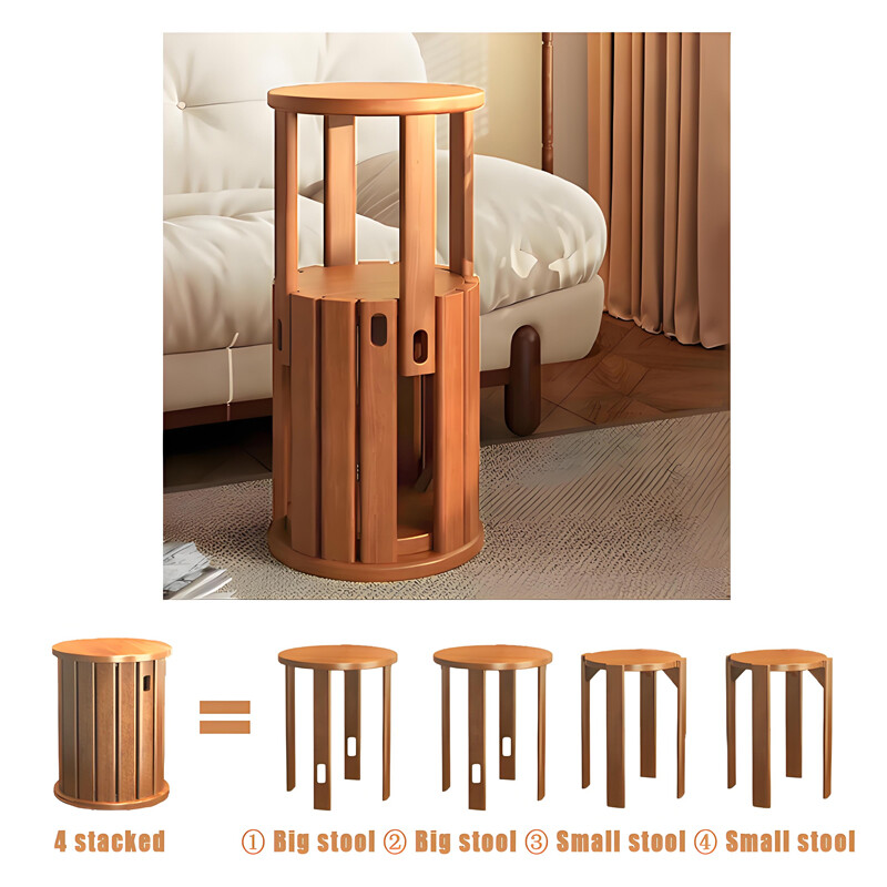 4-In-1 Wood Stool,Stackable Stools Set Of 4, Round Chair Nest Side Table,18 Inch — image 2