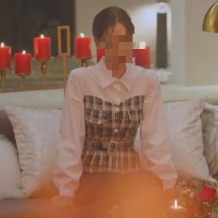 Plaid Stitching Ladies Shirt White Fake Two Piee - Image 4