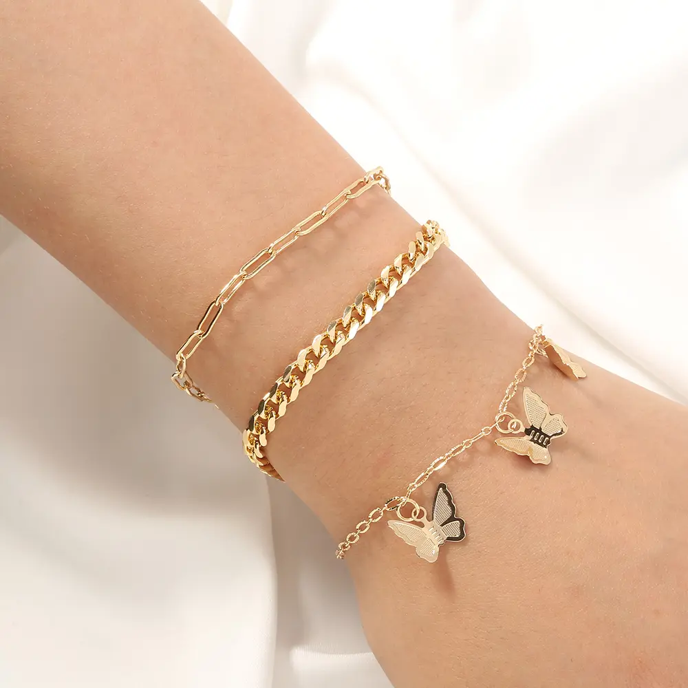 European and American cross-border hot-selling multi-layer multi-element net celebrity butterfly lattice chain, metal trend, three layered wearing bracelet