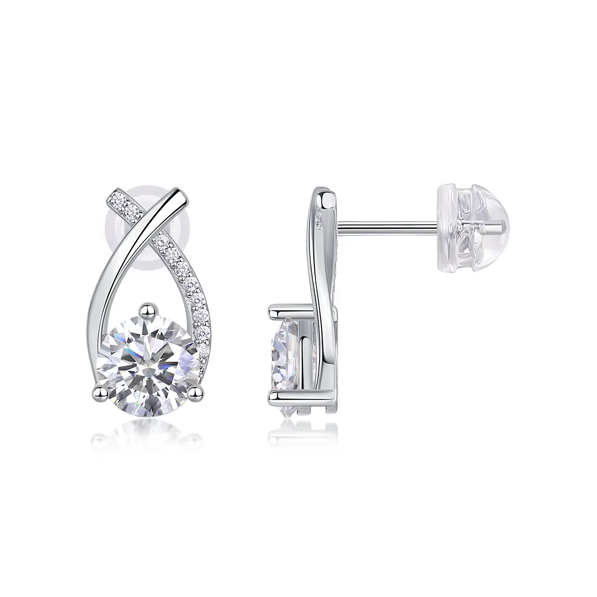 1Happy Encounter - Fashionable And Luxurious Diamond Jewelry Set With 1-carat Moissan Diamond S925 Sterling Silver And Platinum-plated Stud Earrings Prohibit Tk