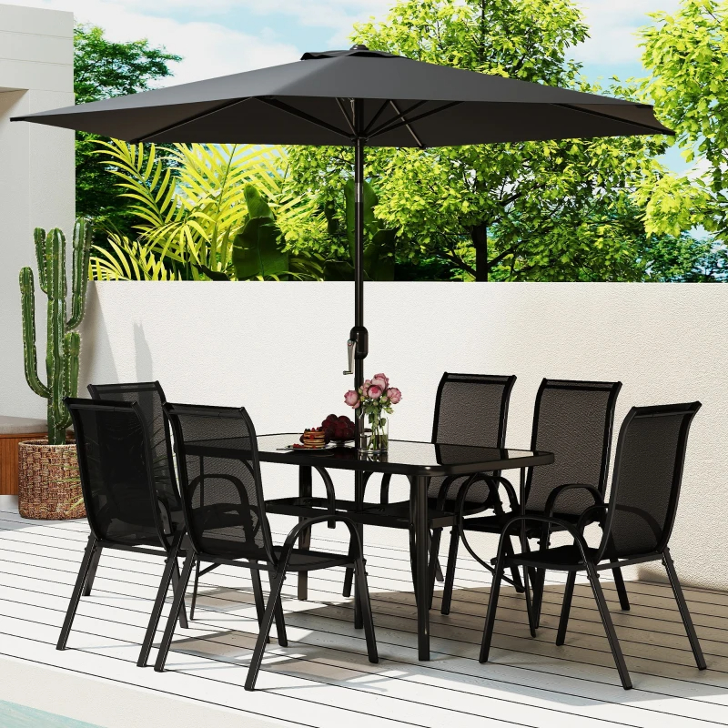 8 Pieces Patio Furniture Set With 9Ft Patio Umbrella, Outdoor Dining Table And Chairs, Black
