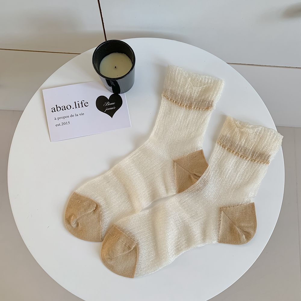 Summer Glass Fiber Thin Socks, Semi Transparent Solid Color Ballet Style Invisible Socks