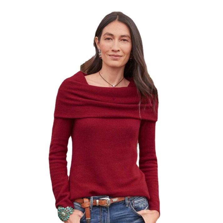 Slim Shawl Vintage Tipped Neck Cashmere Sweater