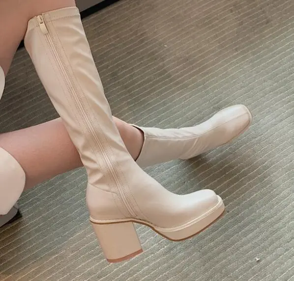 New Korean Platform High Heel Boots Beige - Shop at LoveMi