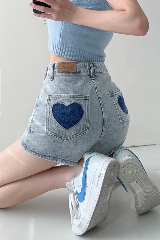 Fashionable Street Style Love Denim Shorts Women Light Color - Shop at LoveMi