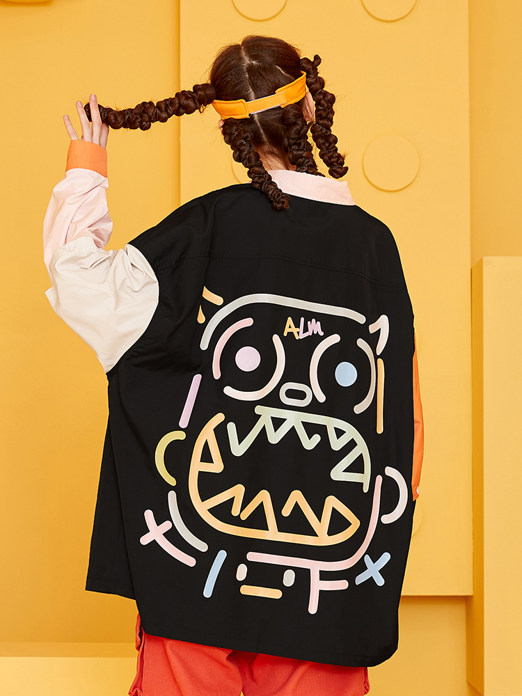 Contrast Stitching Shirt Detachable Long-sleeved Loose Shirt Jacket