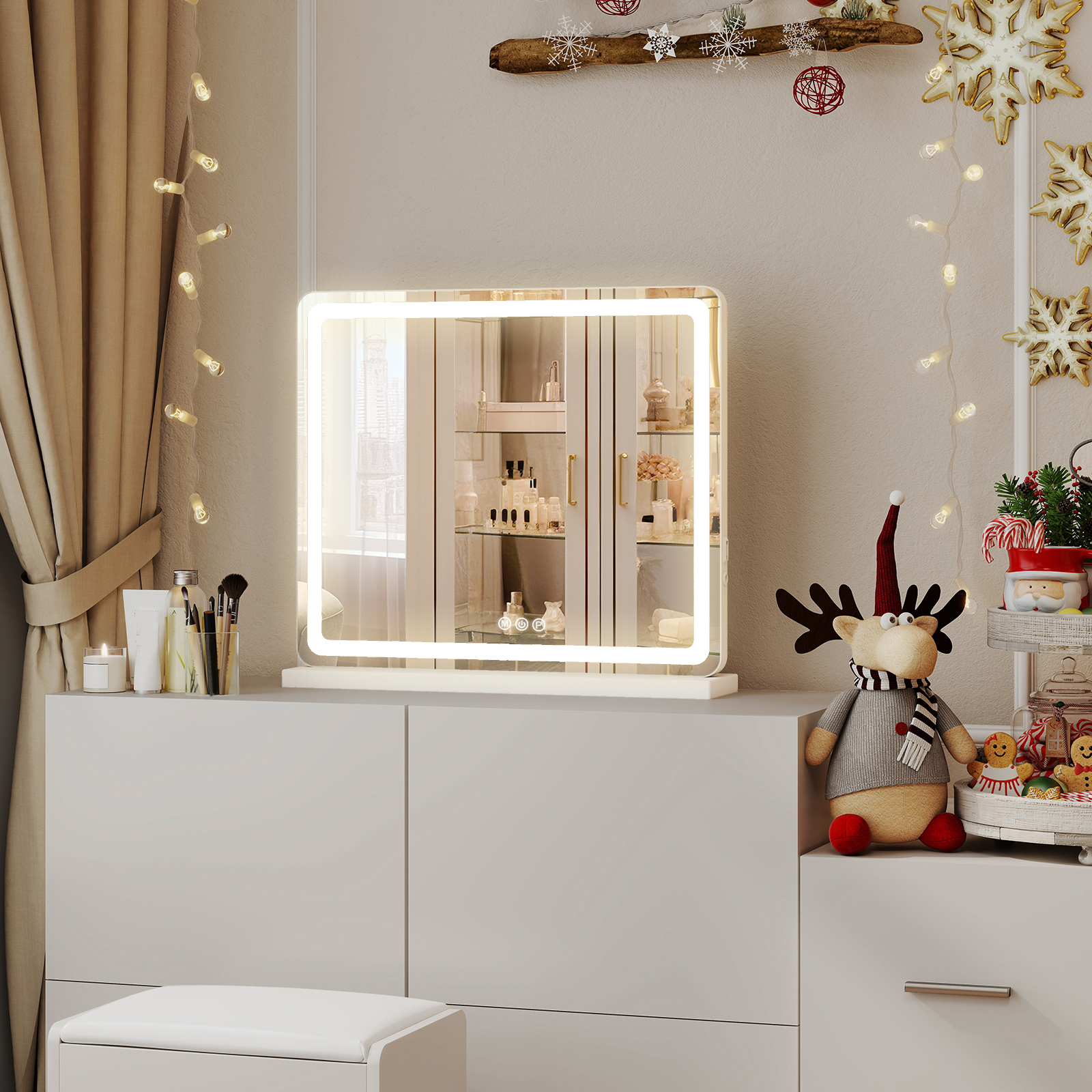 Vanity Mirror With Lights, LED Makeup Mirror With Dimmable 3 Color Modes, Touch Screen Control Vanity Based Mirror Desk Mirror Square White — foto 13