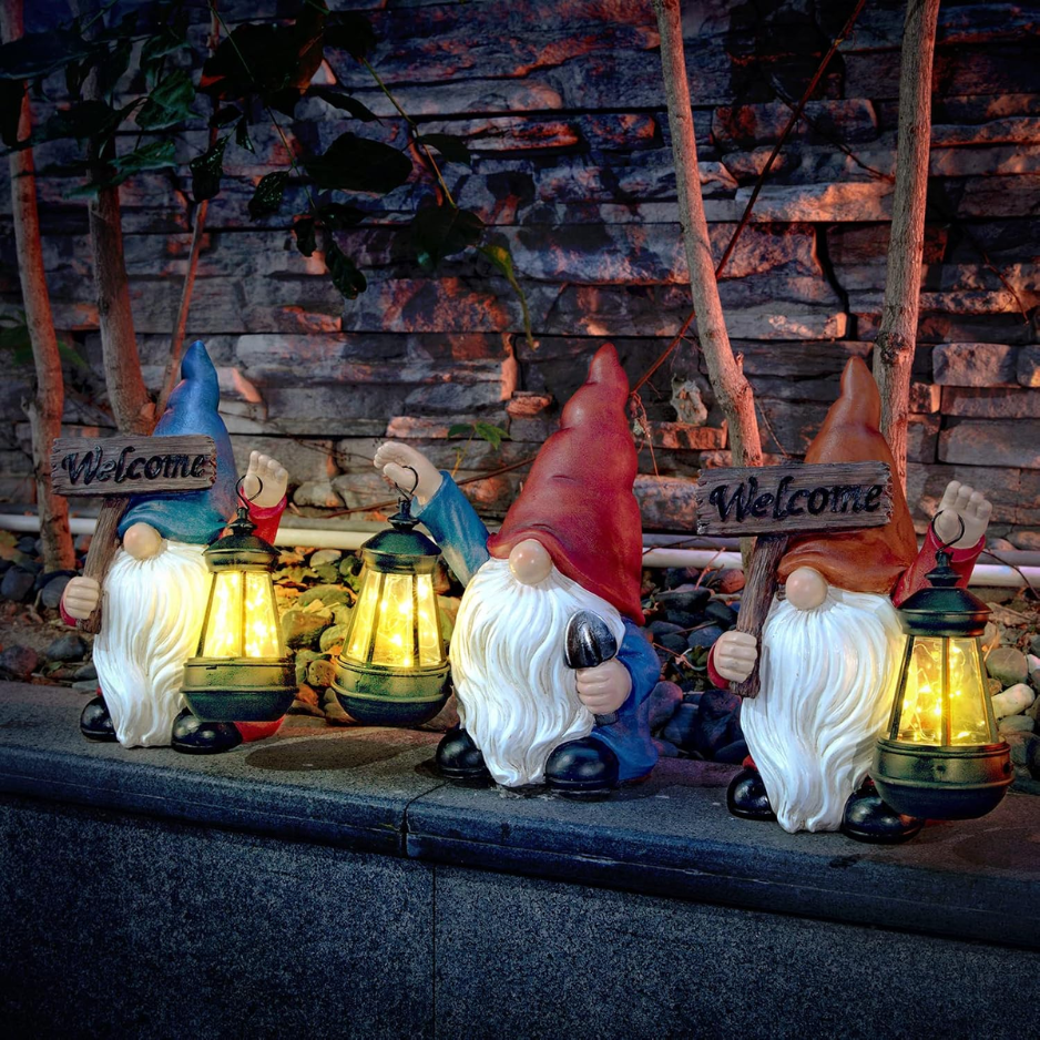 Garden Gnomes Statues Outdoor Decor With Shovel Solar Gnome With Lantern LED Lights,Terrace Xmas Courtyard Lawn Patio Porch Decoration Birthday