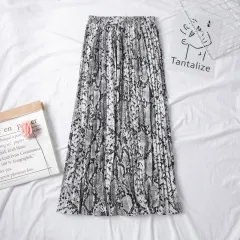 European And American Snake Print Pleated Skirt With High Waist And Slimming - White - View 1