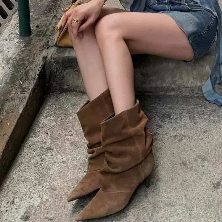 Women's Pointed Toe Stiletto Slouchy Suede Ankle