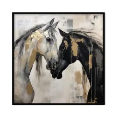 Hand-Painted Abstract Animal Horses Painting Texture Canvas Wall Art Modern Black And White Horses Painting Contemporary Office Decor - Without Inn... - View 1